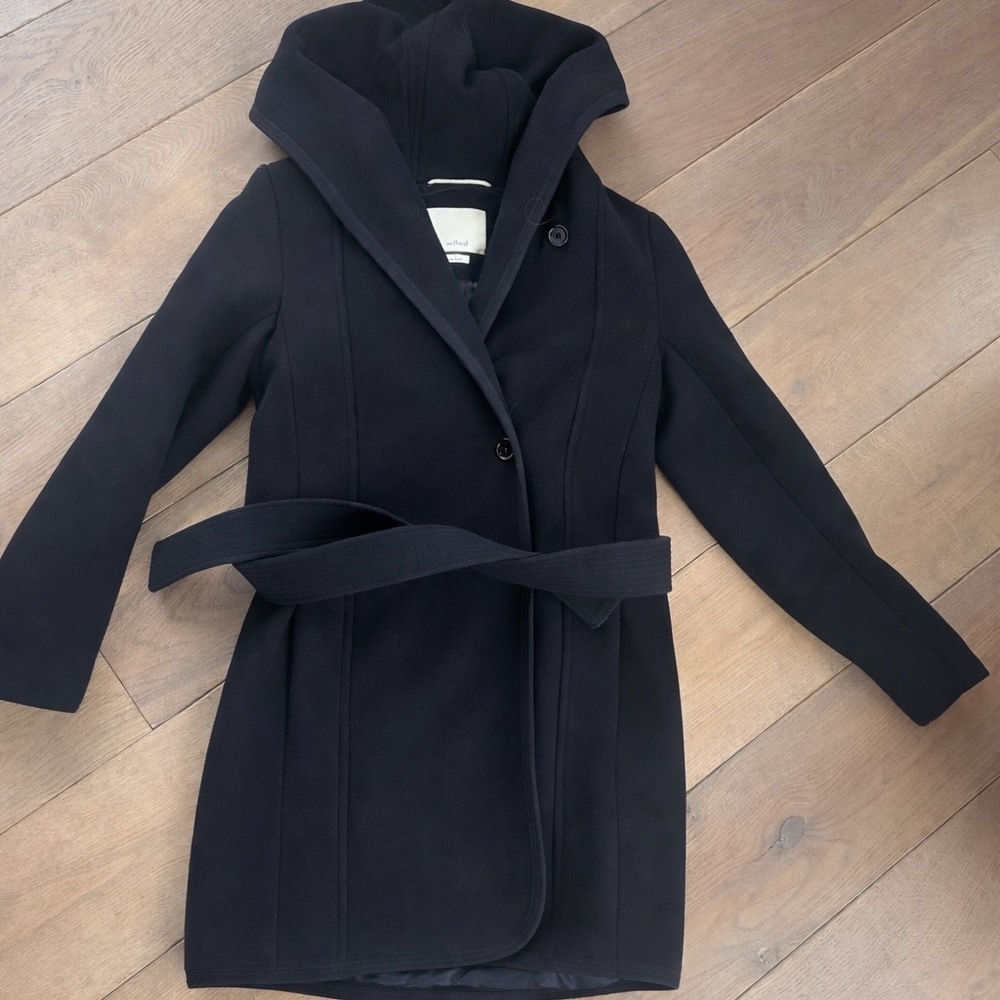 Babaton Belted Black Wool Coat